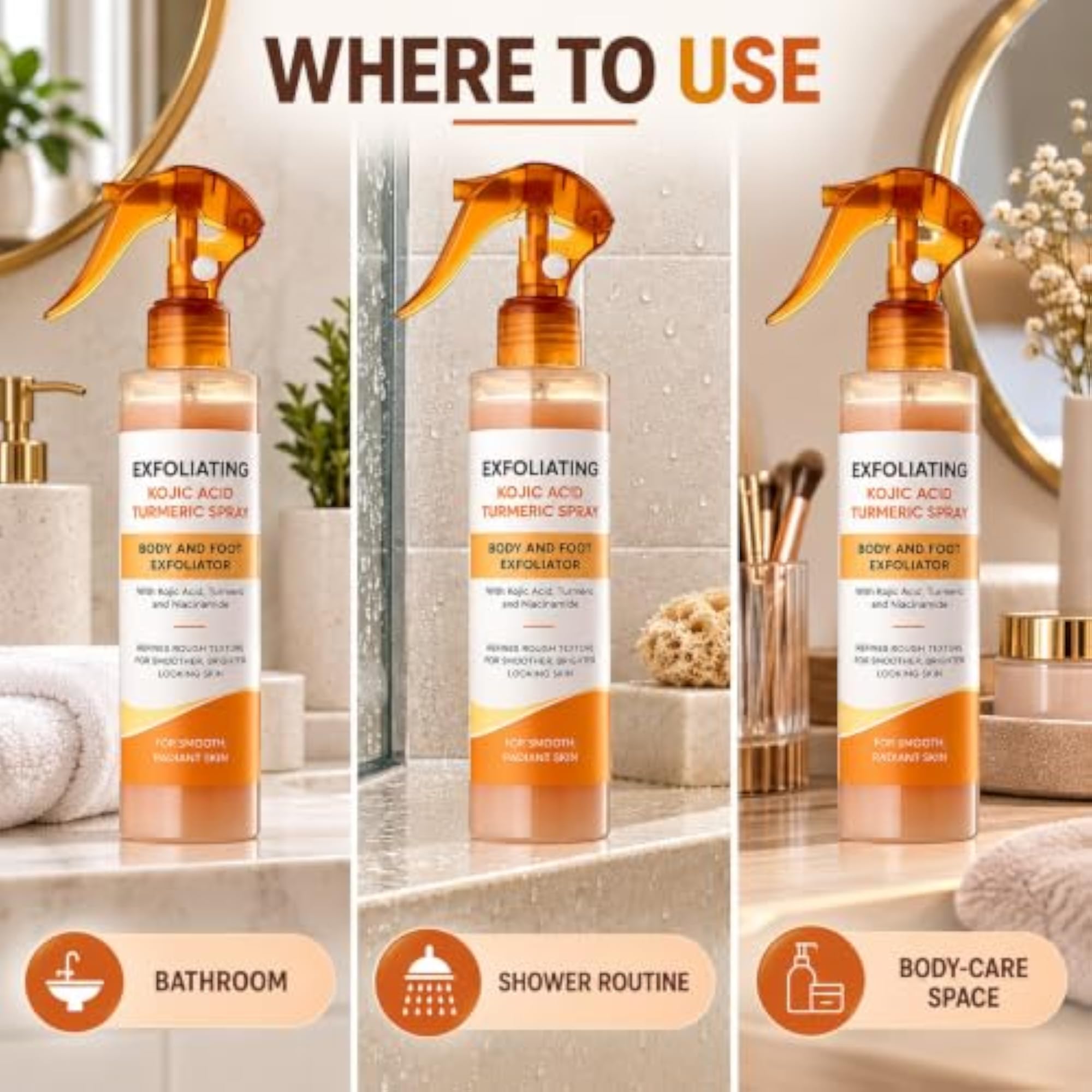 Exfoliating Kojic Acid Turmeric Spray Body Foot Exfoliator